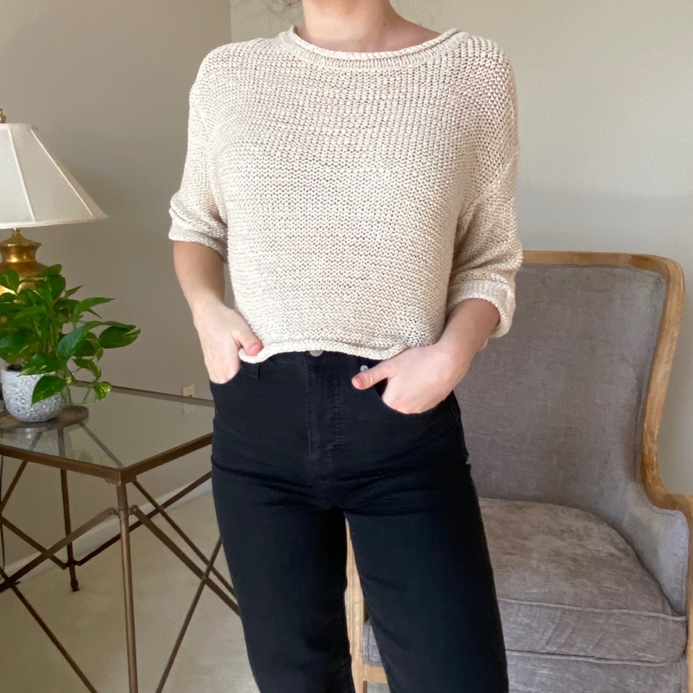 Cream Loose Knit Cropped Sweater